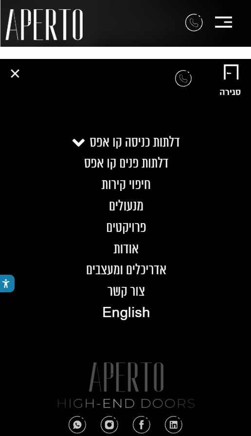 עיצוב הדר ותפריט לאתר של אפרטו