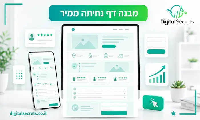 המחשה של מבנה דף נחיתה ממיר הכולל כותרת, הוכחה חברתית, טופס וקריאה לפעולה