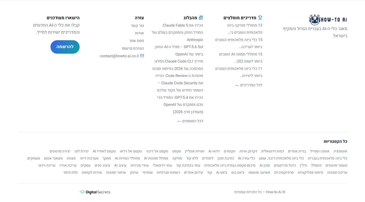 פוטר מחשב עם מדריכים מומלצים, מהבלוג, עזרה והרשמה לעדכונים, אתר How-to Ai
